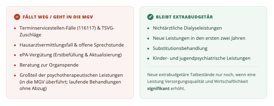 Übersicht zu Leistungen in und außerhalb MGV
